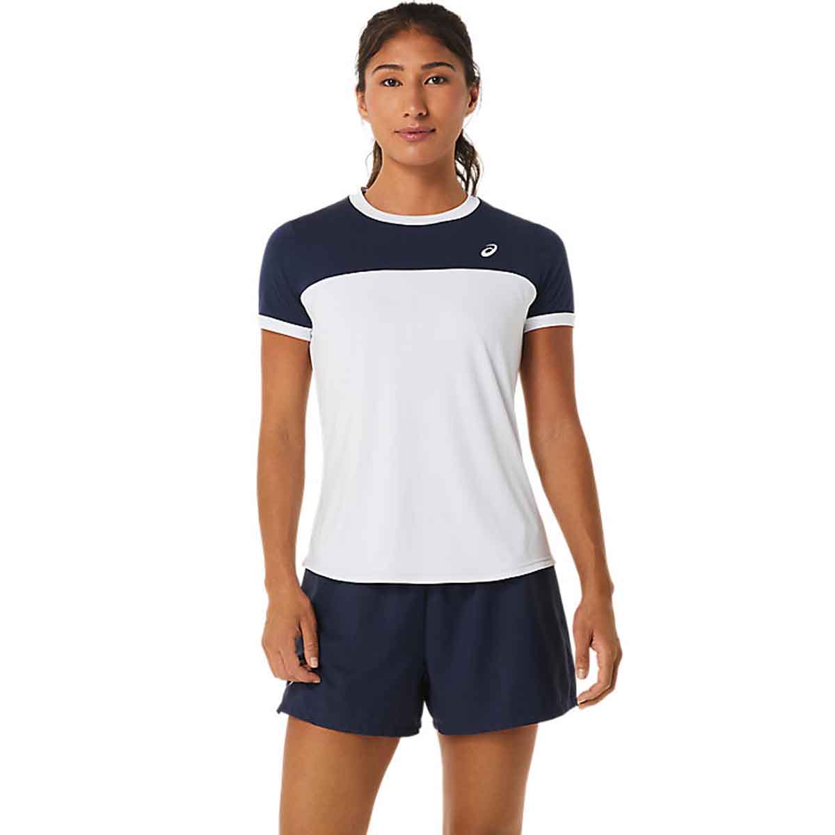 Asics Women Court SS Top Brilliant White Midnight חולצת טניס לנשים