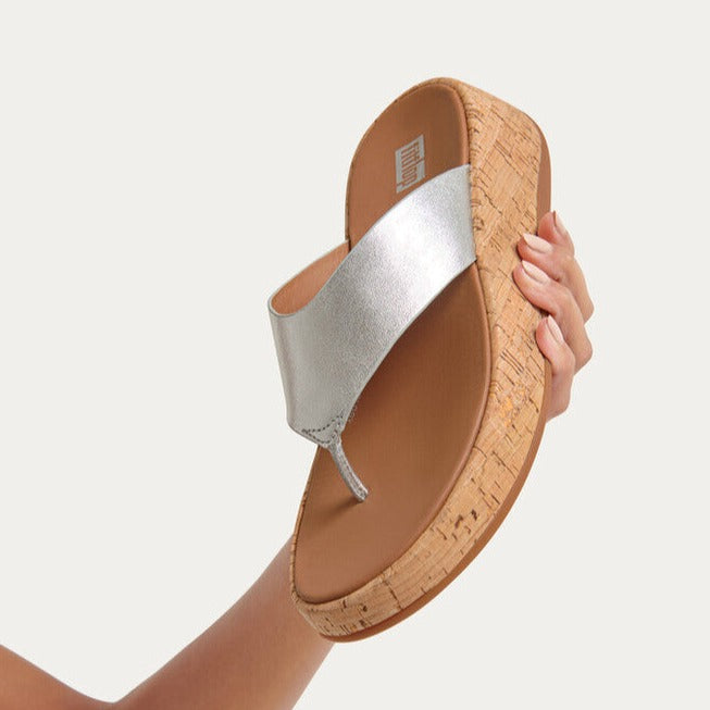 Fit Flop F-Mode Cork Flatform Toe-Post Sandals Silver כפכפי פיט פלופ