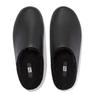 Fit Flop Chrissie Leather And Shearling Slippers All Black כפכפי פיט פלופ