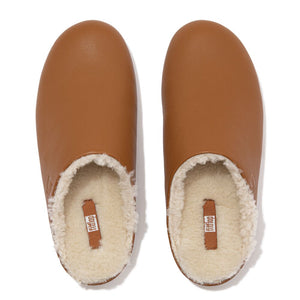 Fit Flop Chrissie Leather And Shearling Slippers Light Tan כפכפי פיט פלופ