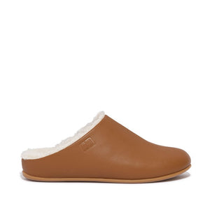 Fit Flop Chrissie Leather And Shearling Slippers Light Tan כפכפי פיט פלופ