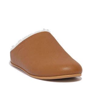 Fit Flop Chrissie Leather And Shearling Slippers Light Tan כפכפי פיט פלופ