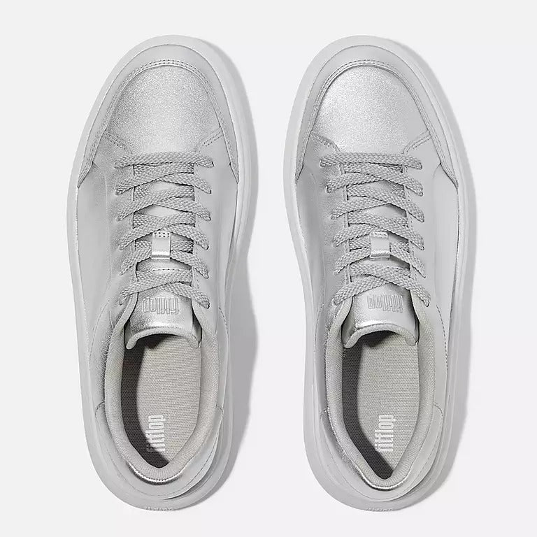 Fit Flop Rtg Metallic-Leather Sneakers Silver סניקרס נשים פיט פלופ