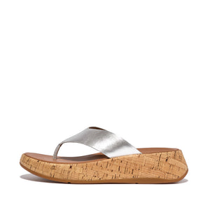 Fit Flop F-Mode Cork Flatform Toe-Post Sandals Silver כפכפי פיט פלופ