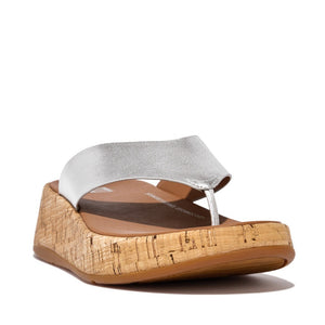 Fit Flop F-Mode Cork Flatform Toe-Post Sandals Silver כפכפי פיט פלופ