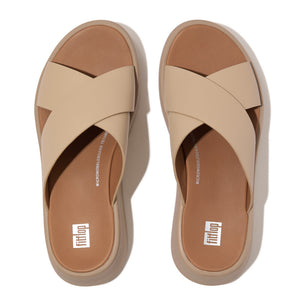 Fit Flop F-Mode Flatform Cross Slides Latte Beige כפכפי פיט פלופ