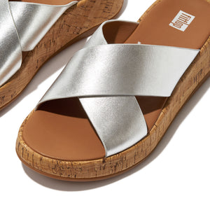 Fit Flop F-Mode Metallic Cork Flatform Cross Slides Silver כפכפי פיט פלופ