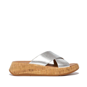 Fit Flop F-Mode Metallic Cork Flatform Cross Slides Silver כפכפי פיט פלופ