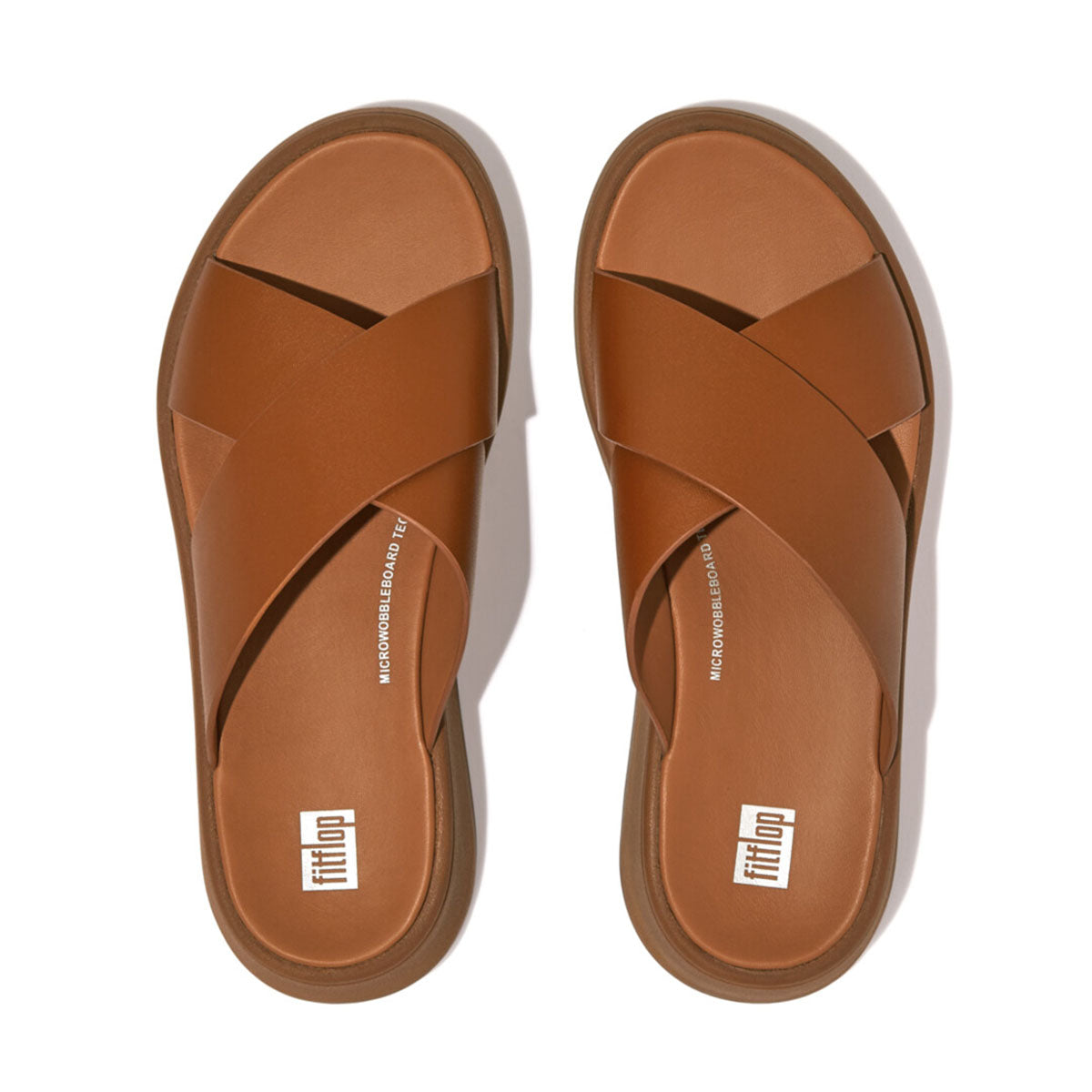 Fit Flop F-Mode Flatform Cross Slides Light Tan פ-מוד פלאט פורם קרוס סלייד טאן