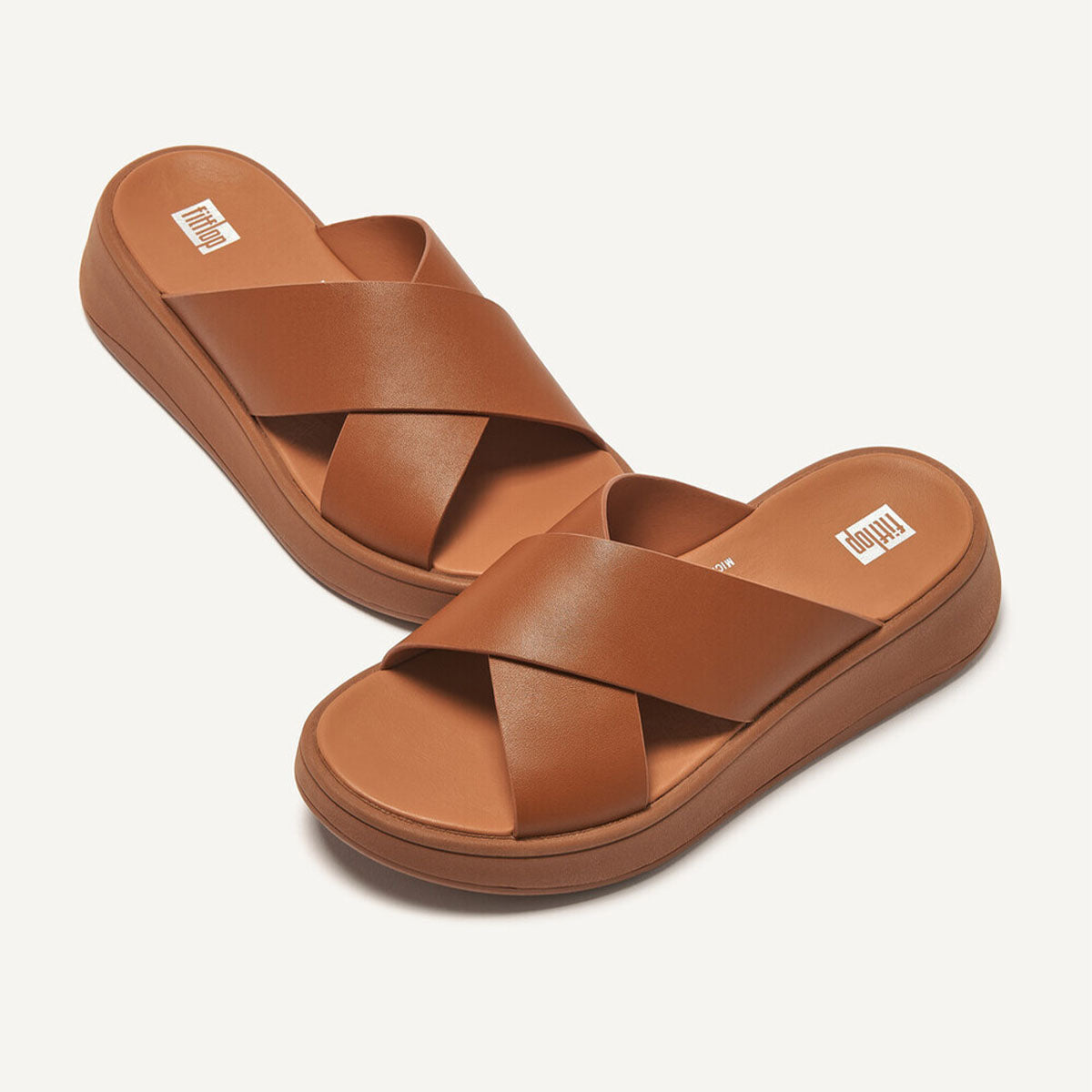 Fit Flop F-Mode Flatform Cross Slides Light Tan פ-מוד פלאט פורם קרוס סלייד טאן