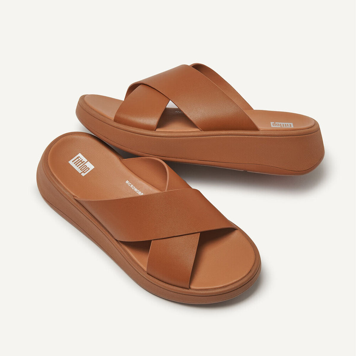 Fit Flop F-Mode Flatform Cross Slides Light Tan פ-מוד פלאט פורם קרוס סלייד טאן