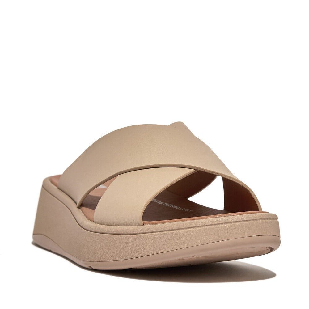 Fit Flop F-Mode Flatform Cross Slides Latte Beige כפכפי פיט פלופ