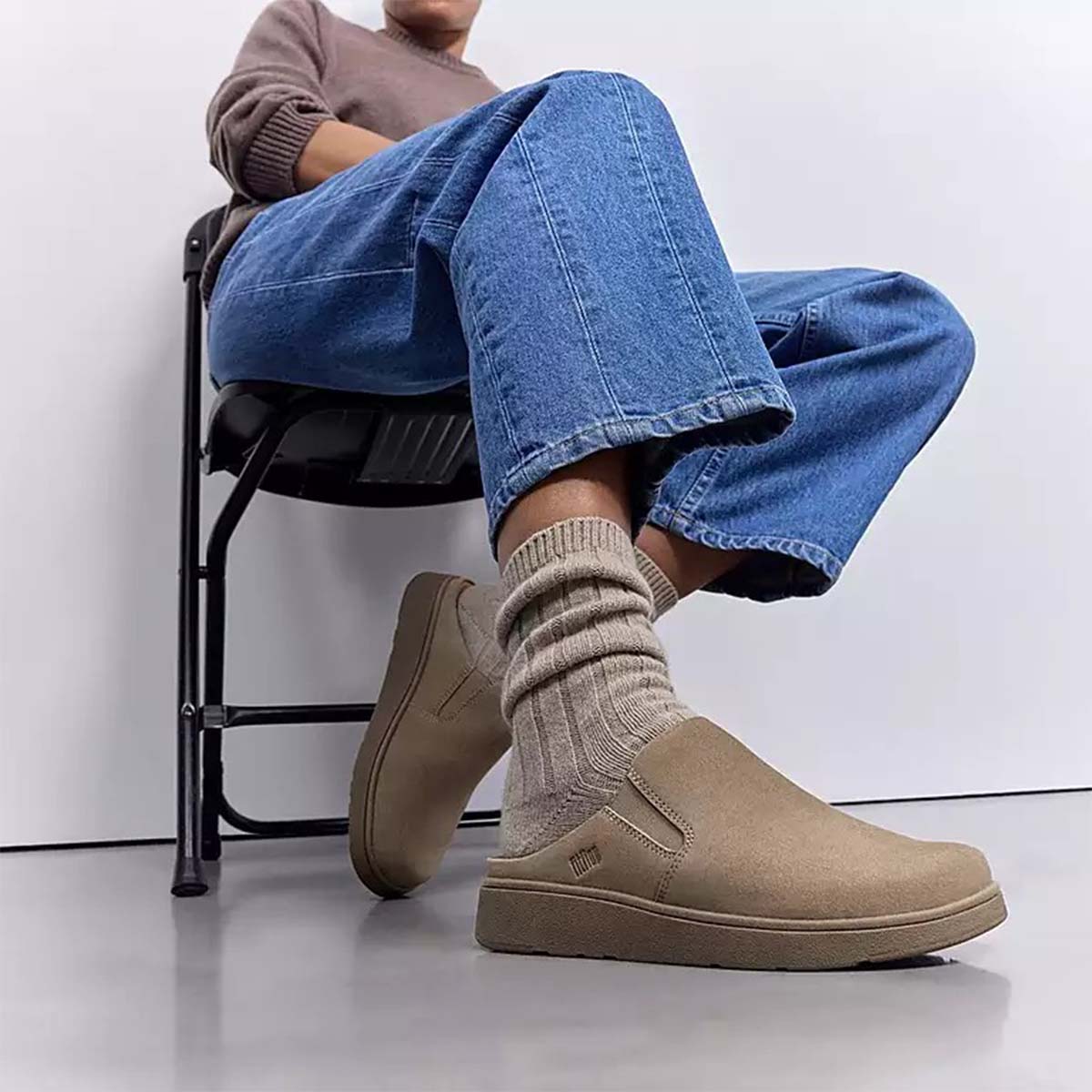 Fit Flop Gen-FF Elasticated Suede Mules Taupe כפכפי פיטפלופ לנשים טיופ