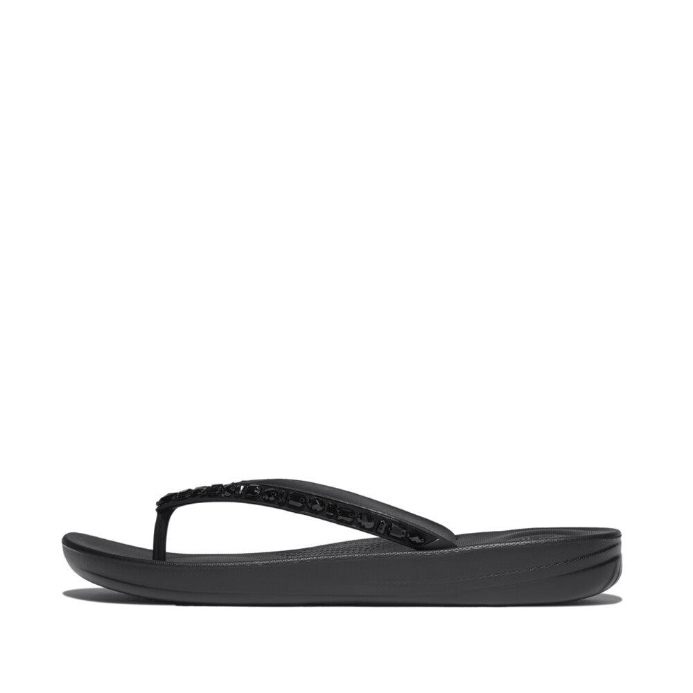 Fit Flop Iqushion Multi Crystal Ergonomic Flip Flops All Black אייקושין מולטי קריסטל שחור