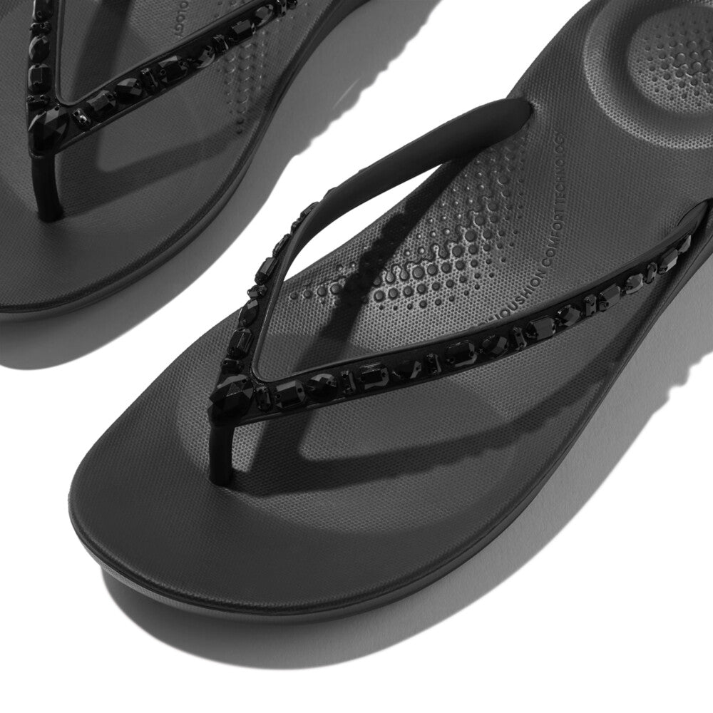Fit Flop Iqushion Multi Crystal Ergonomic Flip Flops All Black אייקושין מולטי קריסטל שחור