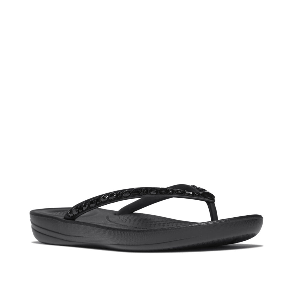 Fit Flop Iqushion Multi Crystal Ergonomic Flip Flops All Black אייקושין מולטי קריסטל שחור