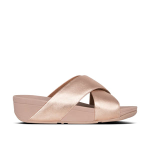 Fit Flop Lulu Cross Slide Sandals Leather Rose Gold כפכפי פיט פלופ