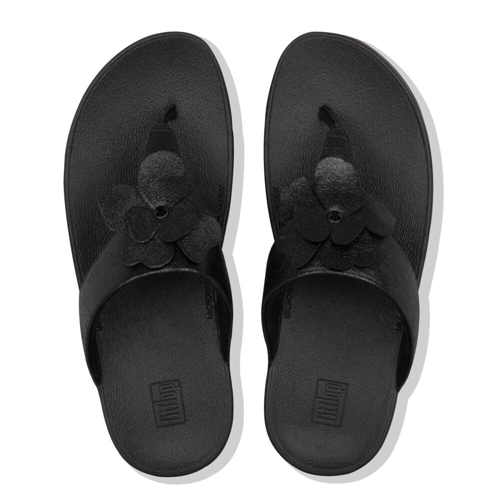 Fit Flop Lottie Corsage Suede Toe Thongs Black כפכפי פיט פלופ