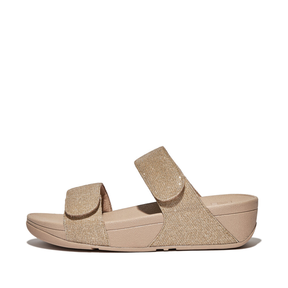 Fit Flop Lulu Adjustable Shimmerlux Slides Beige כפכפי פיט פלופ