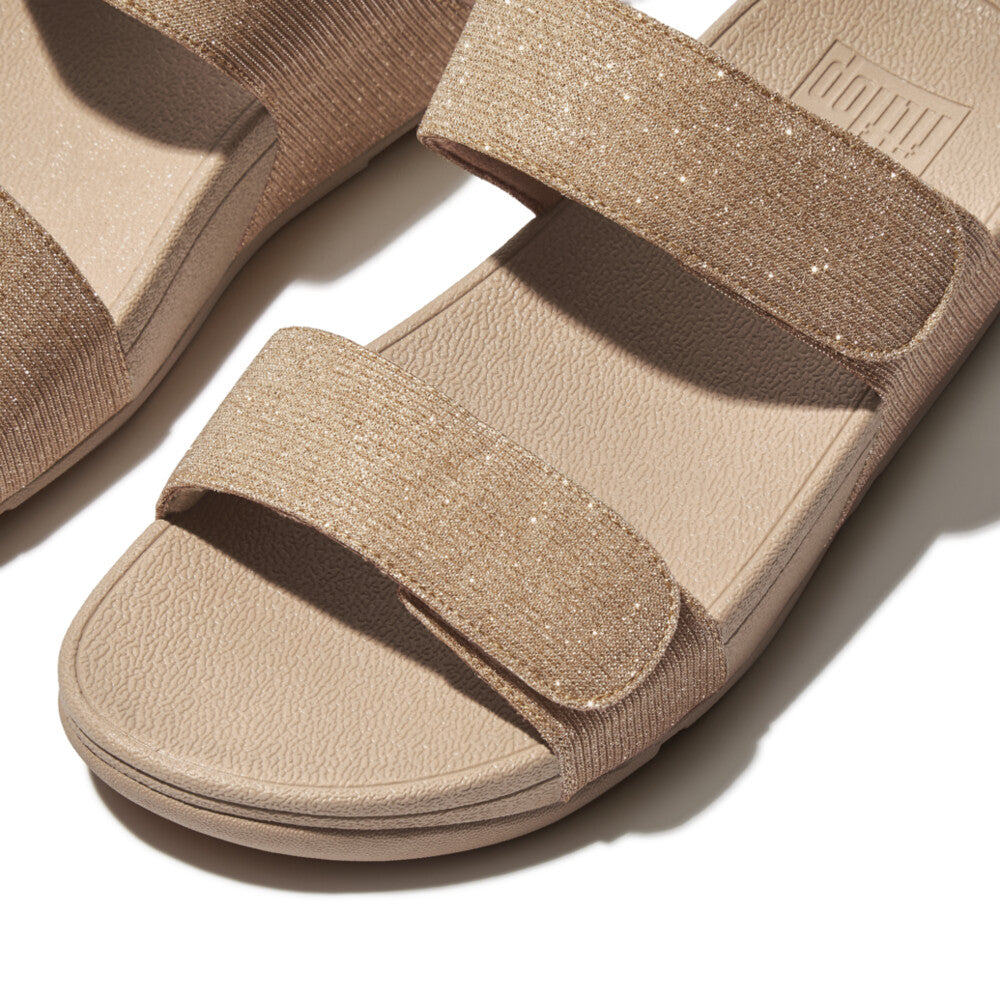 Fit Flop Lulu Adjustable Shimmerlux Slides Beige כפכפי פיט פלופ