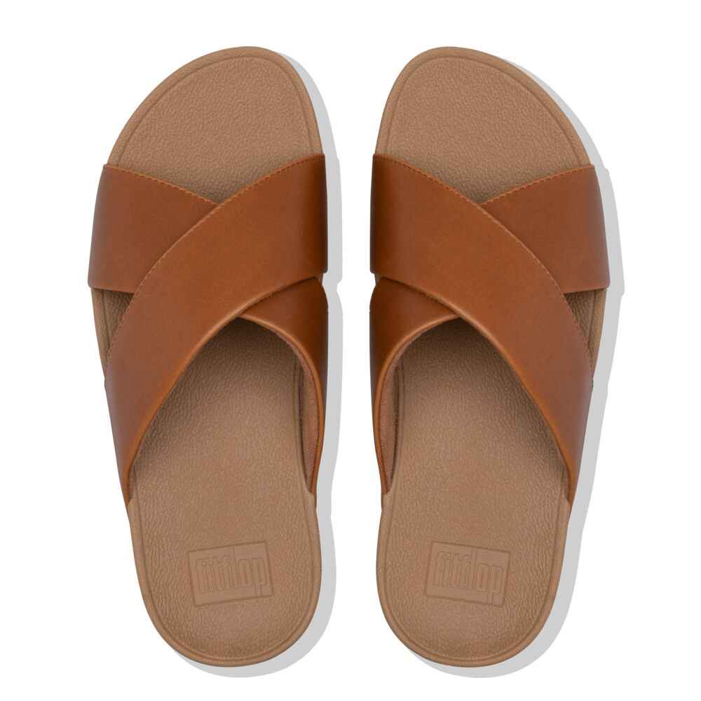 K04-592 Lulu Cross Slide Sandals - חום סנדלי נשים