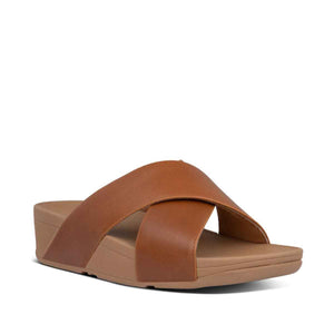 K04-592 Lulu Cross Slide Sandals - חום סנדלי נשים