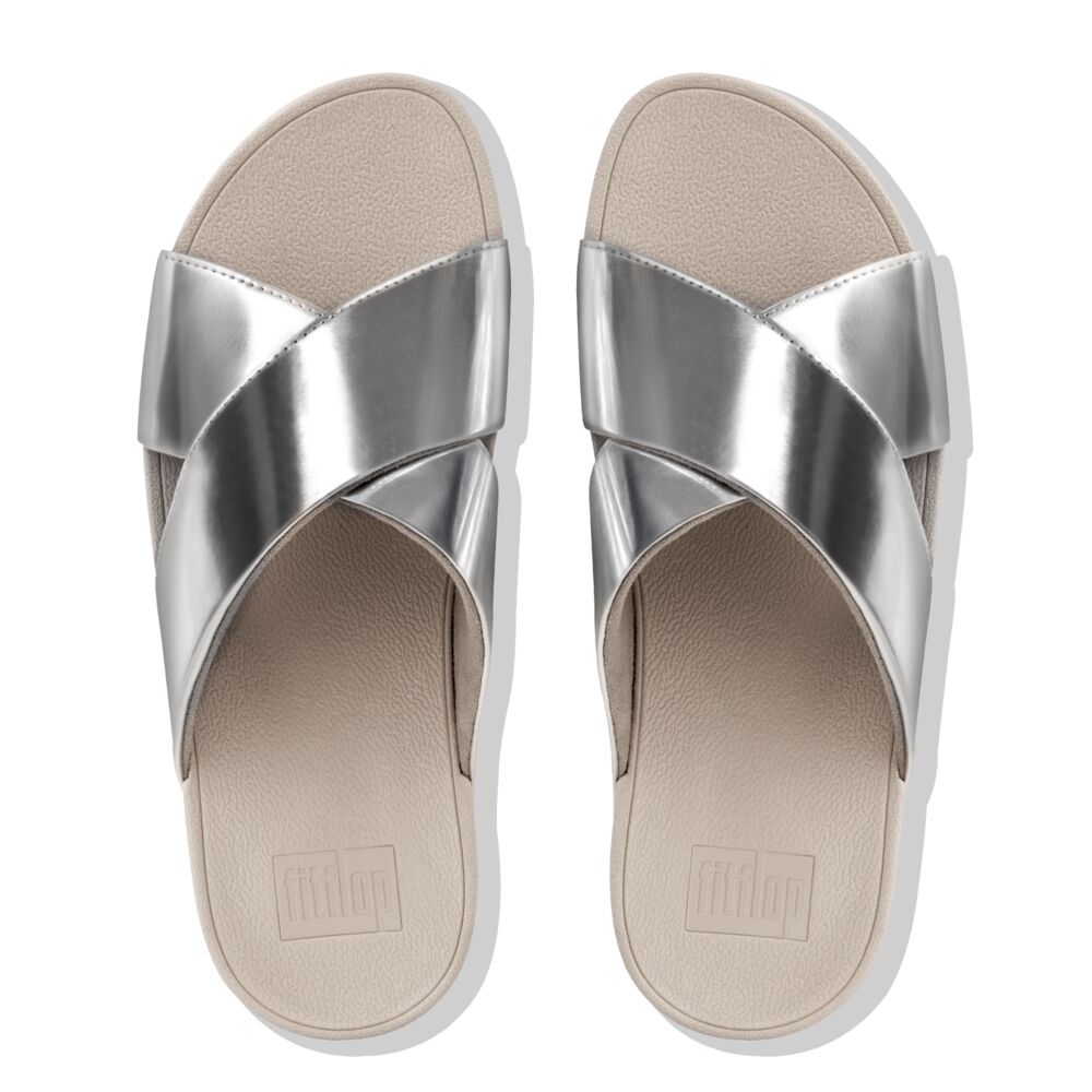 Fit Flop Lulu Cross Slide Sandals Mirror Silver כפכפי פיט פלופ