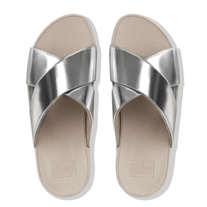 Fit Flop Lulu Cross Slide Sandals Mirror Silver כפכפי פיט פלופ