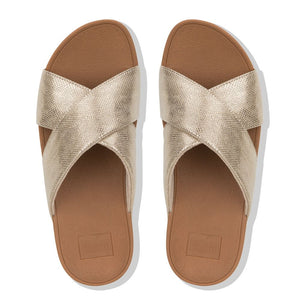 Fit Flop Lulu Cross Slide Shimmer Print Gold כפכפי פיט פלופ