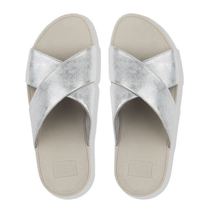 Fit Flop Lulu Cross Slide Sandals Shimmer Print Silver כפכפי פיט פלופ