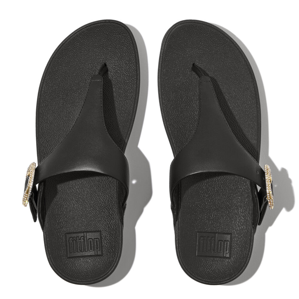 Fit Flop Lulu Crystal-Buckle Toe Post Sandals Black לולו קריסטל אבזם טו פוסט שחור