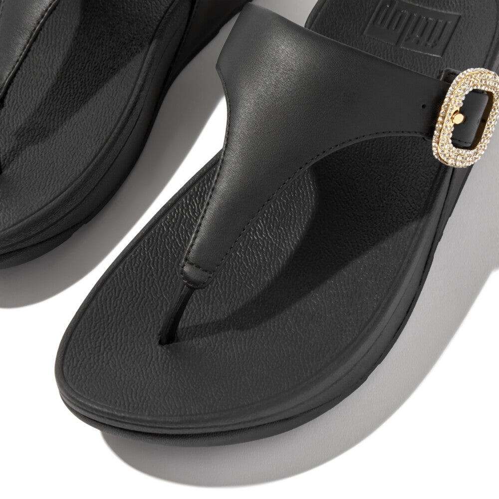 Fit Flop Lulu Crystal-Buckle Toe Post Sandals Black לולו קריסטל אבזם טו פוסט שחור