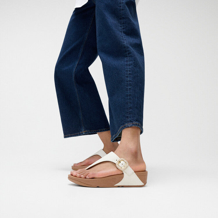 Fit Flop Lulu Crystal-Buckle Toe Post Sandals Urban White לולו קריסטל אבזם טו פוסט לבן