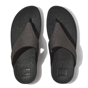 Fit Flop Lulu Glitz Canvas Toe Post Sandals Pewter Black כפכפי פיט פלופ