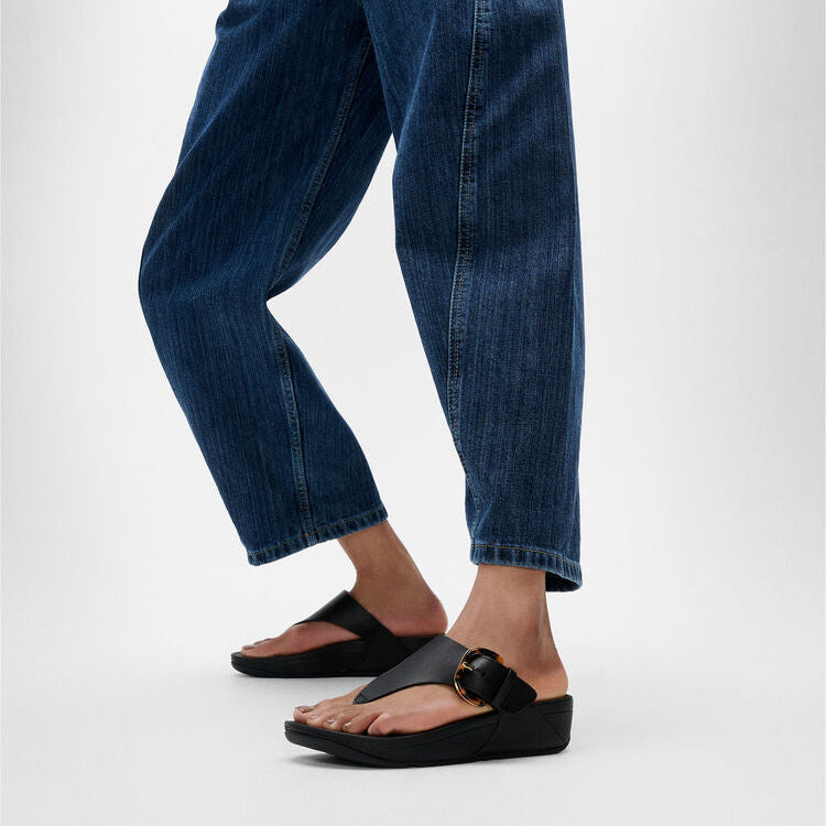 Fit Flop Lulu Resin Buckle Toe Post Sandals פיט פלופ לולו אבזם שחור