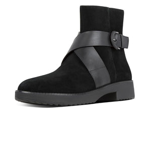 Fit Flop Mona Buckle Suede Ankle Boots Black מגפי פיט פלופ