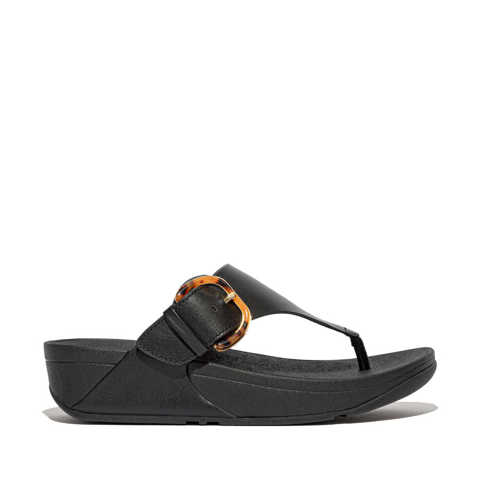 Fit Flop Lulu Resin Buckle Toe Post Sandals פיט פלופ לולו אבזם שחור
