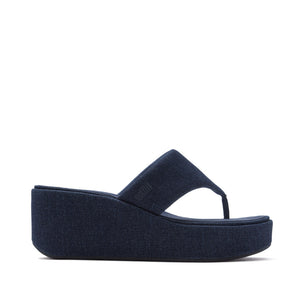 Fit Flop Platfformss Wedge Toe Post Denim Dark Denim סנדלי פיטפלופ לנשים כחול
