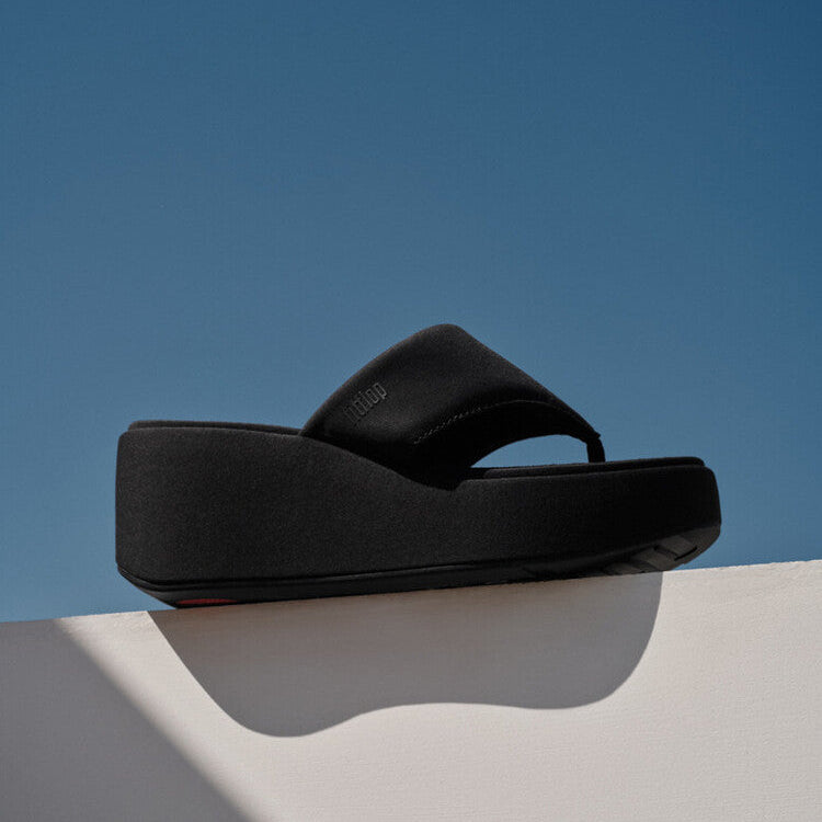 Fit Flop Platfforms Wedge Toe Post Sandals All Black פלטפורמה וודג`ס טו פוסט שחור