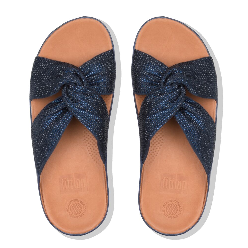 Fit Flop Twiss Crystal Slide Midnight Navy כפכפי נשים פיט פלופ