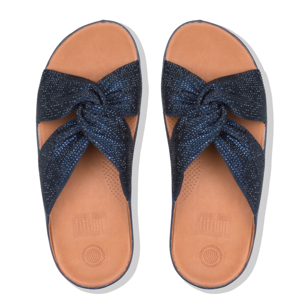 Fit Flop Twiss Crystal Slide Midnight Navy כפכפי נשים פיט פלופ