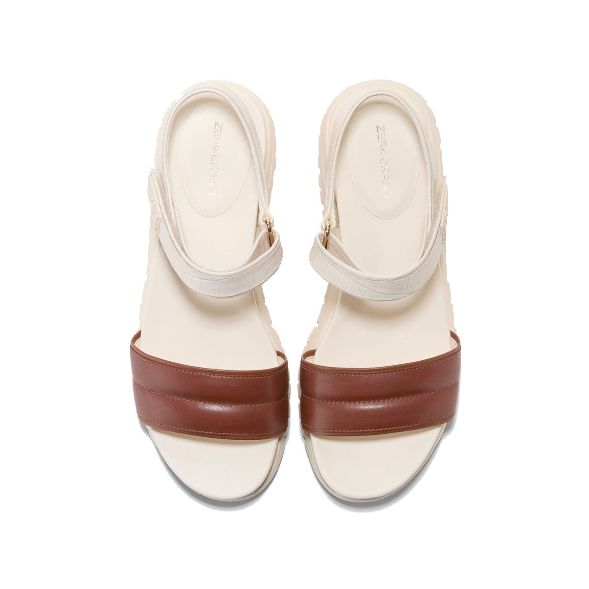 Cole Haan Zerogrand Ankle Strap Sandals Dk Cuoio Ivory Croc Print Ivory סנדלי קול האן לנשים