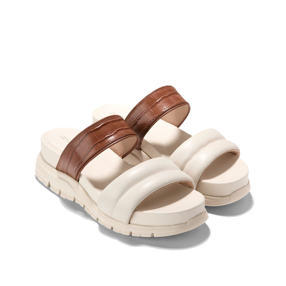 Cole Haan Zerogrand Double Band Slide Sandals k Cuoio Croc Print Gold Metallic Ivory כפכפי קול האן לנשים