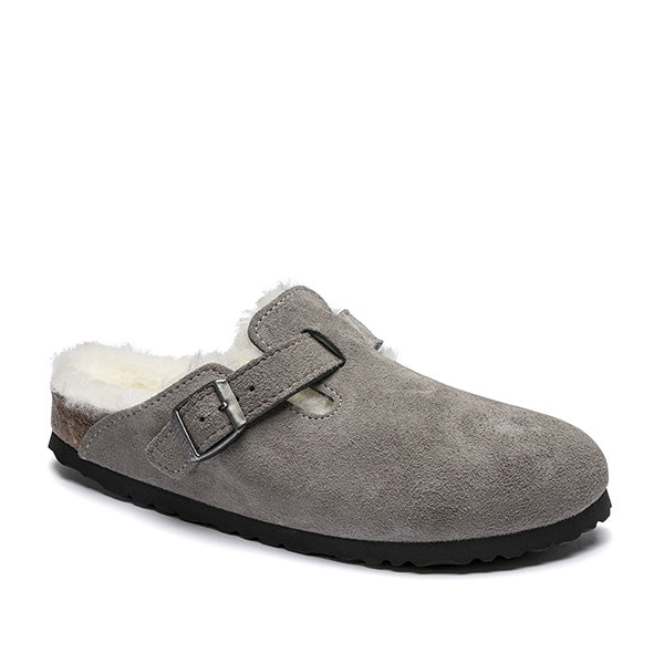 Birkenstock Boston Fell Stone Coin כפכפי בירקנשטוק, דגם בוסטון פרווה