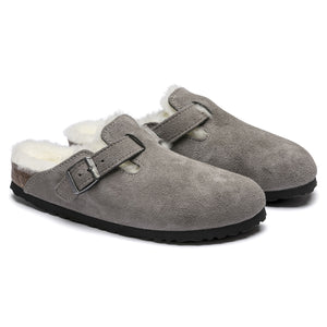 Birkenstock Boston Fell Stone Coin כפכפי בירקנשטוק, דגם בוסטון פרווה