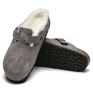 Birkenstock Boston Fell Stone Coin כפכפי בירקנשטוק, דגם בוסטון פרווה