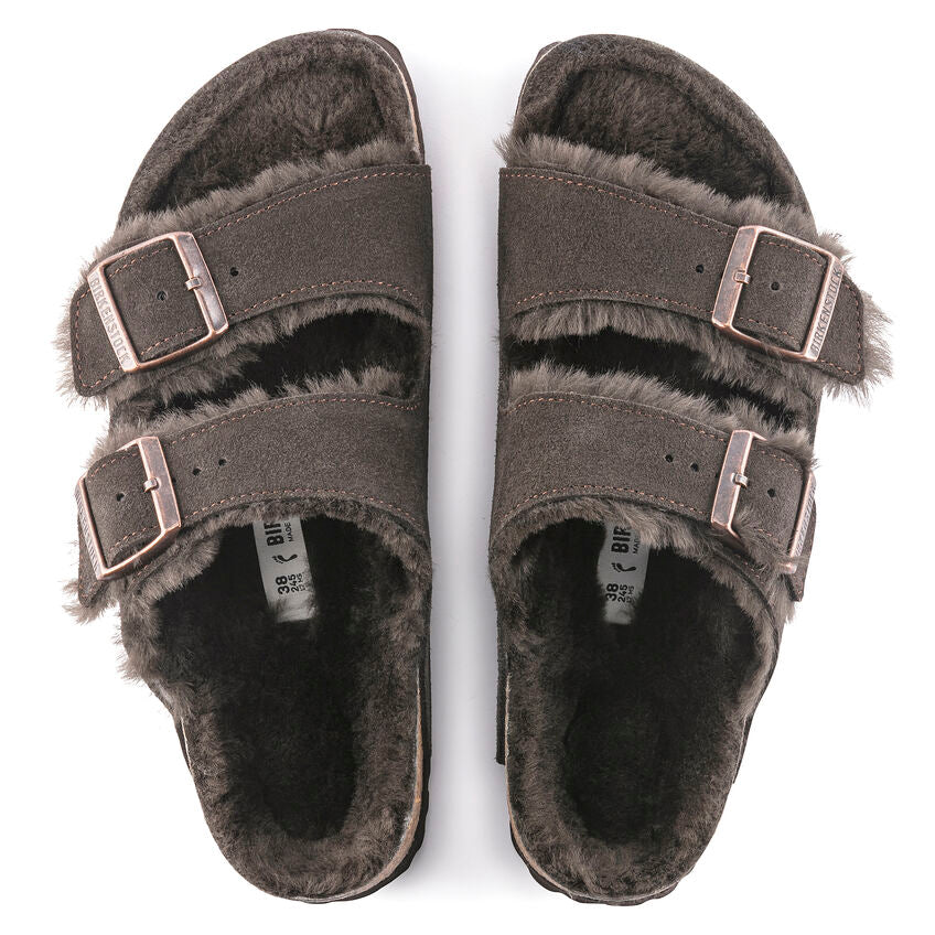 Birkenstock Arizona Fell Mocca בירקנשטוק כפכפי נשים אריזונה עם פרווה