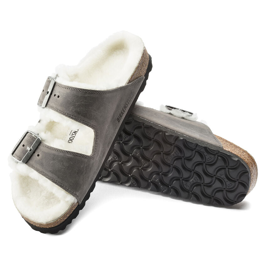 Birkenstock Arizona Fell Iron בירקנשטוק כפכפי נשים אריזונה עם פרווה