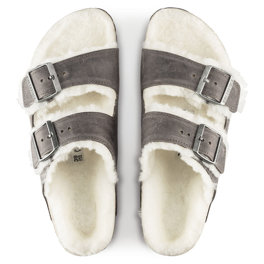 Birkenstock Arizona Fell Iron בירקנשטוק כפכפי נשים אריזונה עם פרווה