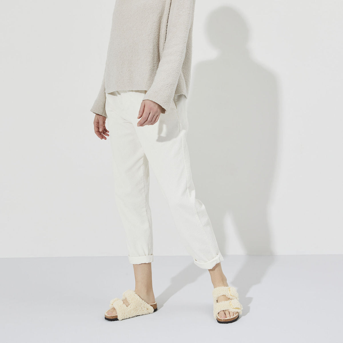 Birkenstock Arizona Big Buckle Teddy Eggshell כפכפי נשים בירקנשטוק